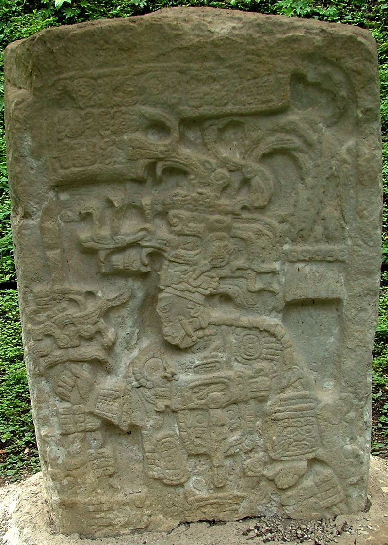 Stela 5 at Structure 20 showing Shield Jaguar IV