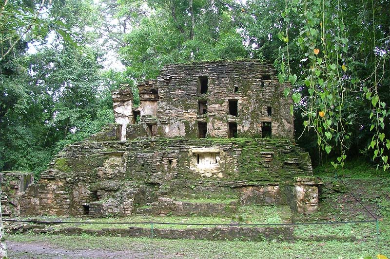 Yaxchilan Structure 6 showing remnants of a monster mask in the foundation