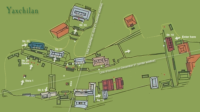 Archaeological Map of Yaxchilan showing major structures and the Usumacinta River